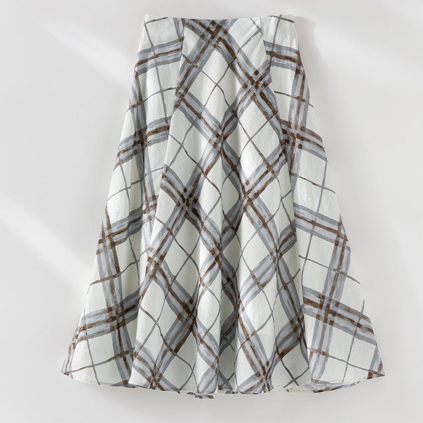 Damen A‑Linien‑Midirock mit hoher Taille und aquarelligem Karomuster Shop Nory
