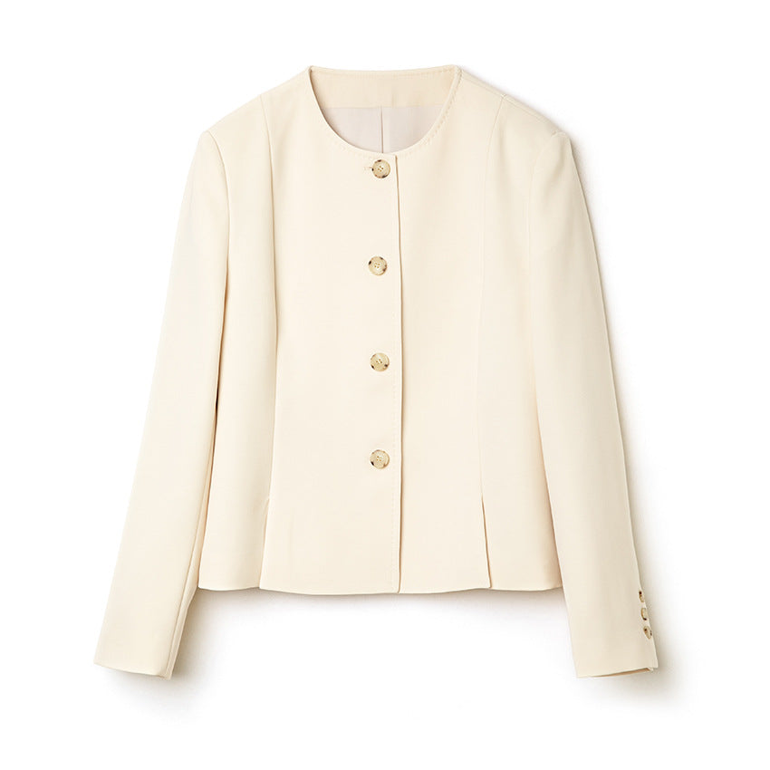 Damen Kurzblazer mit Rundhalsausschnitt und tonalen Ziernähten Shop Nory