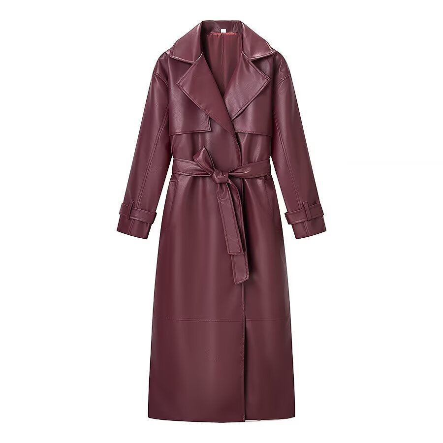 Damen Oversize Kunstleder-Mantel im Trenchcoat-Stil mit weitem Revers Shop Nory