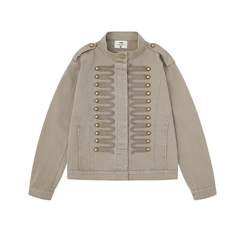 Damen militärisch inspirierte Übergangsjacke mit Kordelverzierung und Epauletten Shop Nory