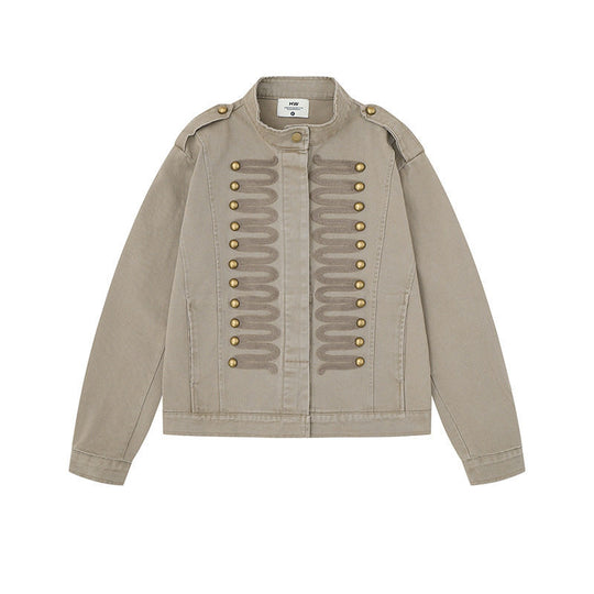 Damen militärisch inspirierte Übergangsjacke mit Kordelverzierung und Epauletten Shop Nory