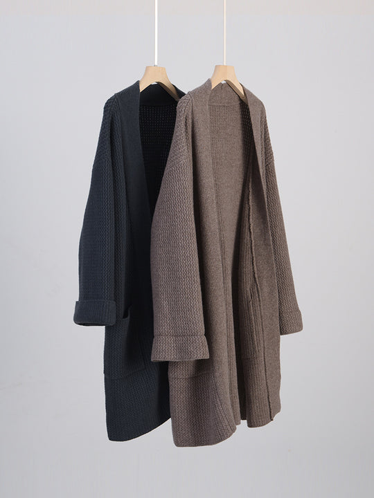 Damen Langer Oversize-Strickcardigan mit Strukturmuster und aufgesetzten Taschen Shop Nory