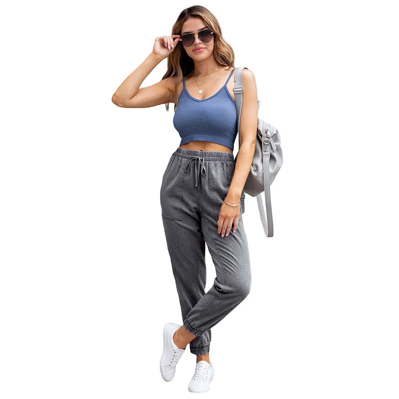 Damen Denim-Joggerhose mit Cargo-Taschen und elastischem Tunnelzugbund Shop Nory
