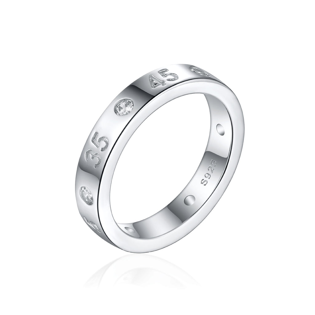 Damen eleganter Ring mit funkelnden Zirkonia und gravierten Zahlen Shop Nory