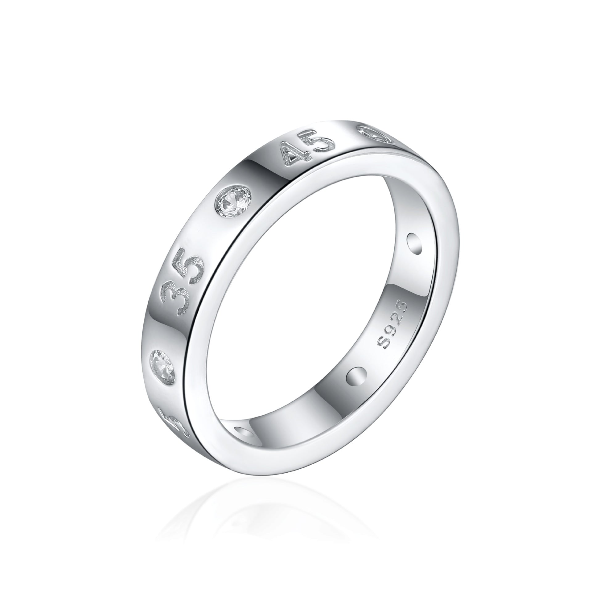Damen eleganter Ring mit funkelnden Zirkonia und gravierten Zahlen Shop Nory