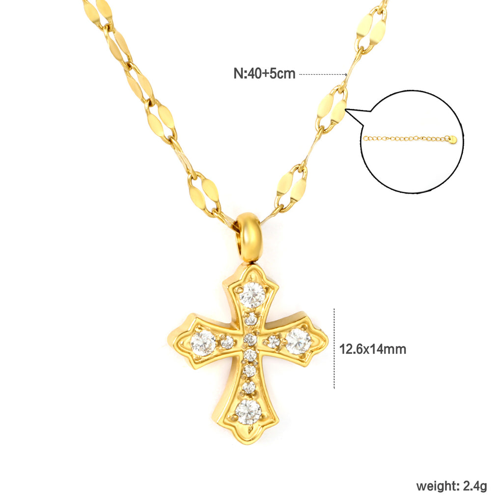 Damen Halskette mit funkelndem Kreuz-Anhänger aus hochwertigem Edelstahl und goldplattierter Oberfläche Shop Nory