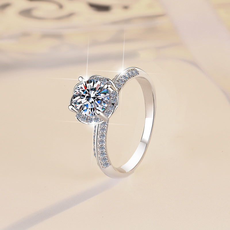 Damen Zarter Verlobungsring mit funkelndem Zirkonia und floraler Fassung Shop Nory
