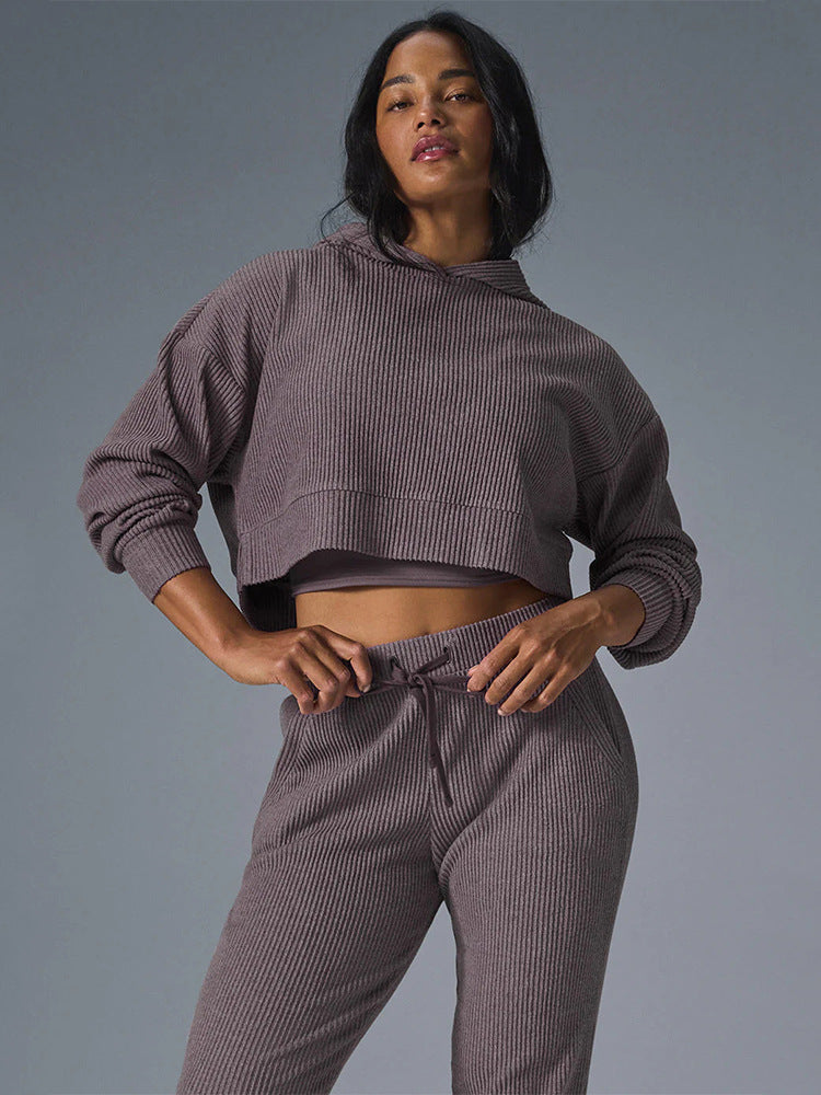 Damen Gerippte High‑Waist Loungehose mit Kordelzug und Bündchen Shop Nory