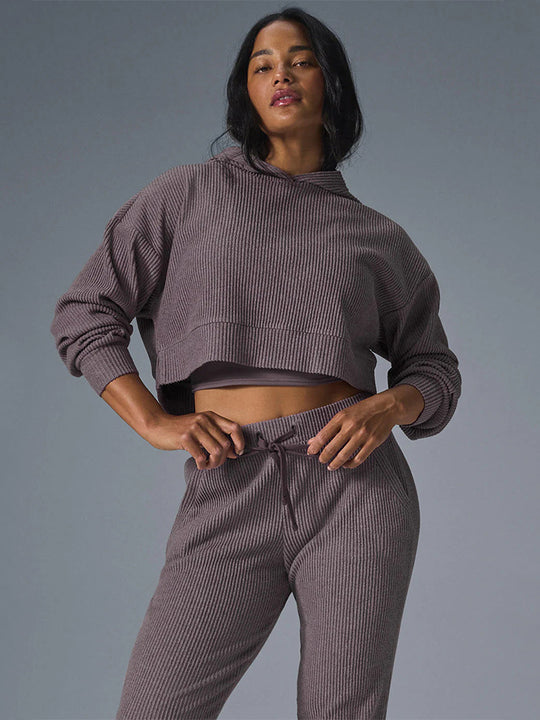 Damen Gerippte High‑Waist Loungehose mit Kordelzug und Bündchen Shop Nory