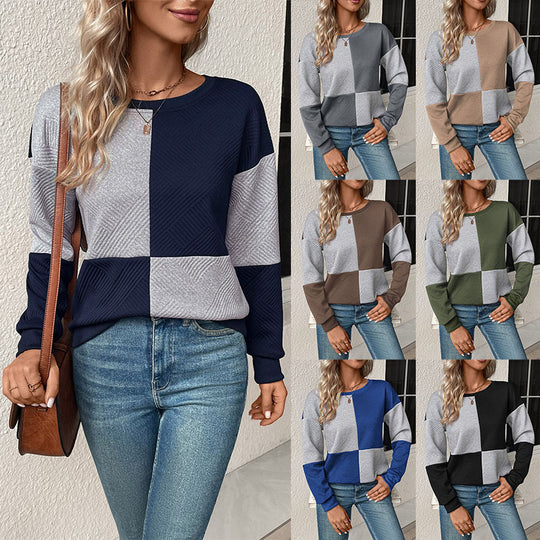 Damen Colorblock-Strickpullover mit strukturiertem Karomuster Shop Nory