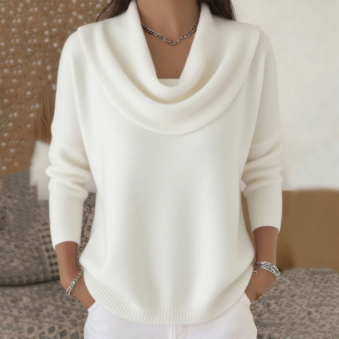 Damen nan schimmernder Strickpullover mit Wasserfallkragen, feiner Glitzerstruktur und schmalem Saum Shop Nory