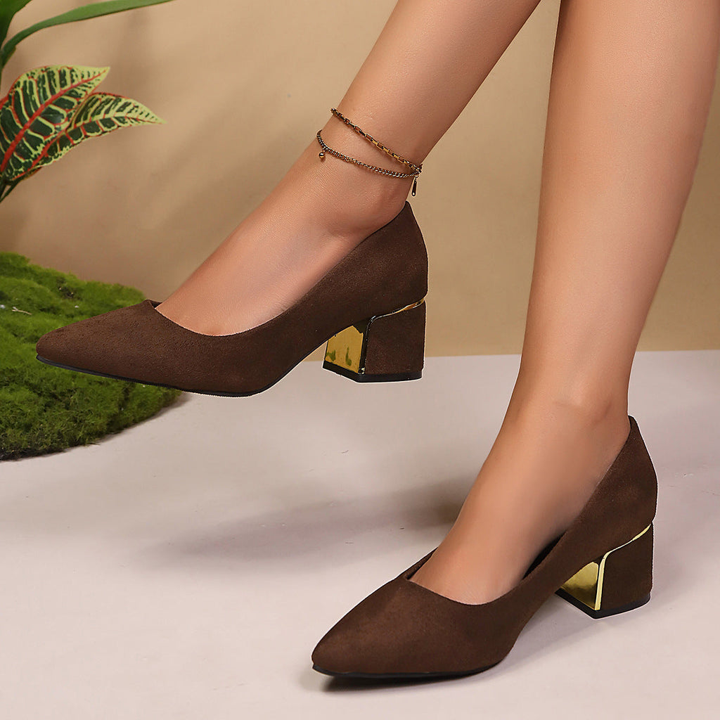 Damen dezente Pumps mit goldenem Akzent