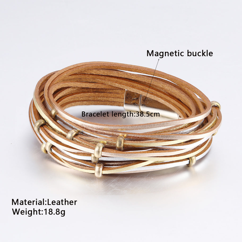 Damen Lederarmband mit eleganten Metallelementen Shop Nory