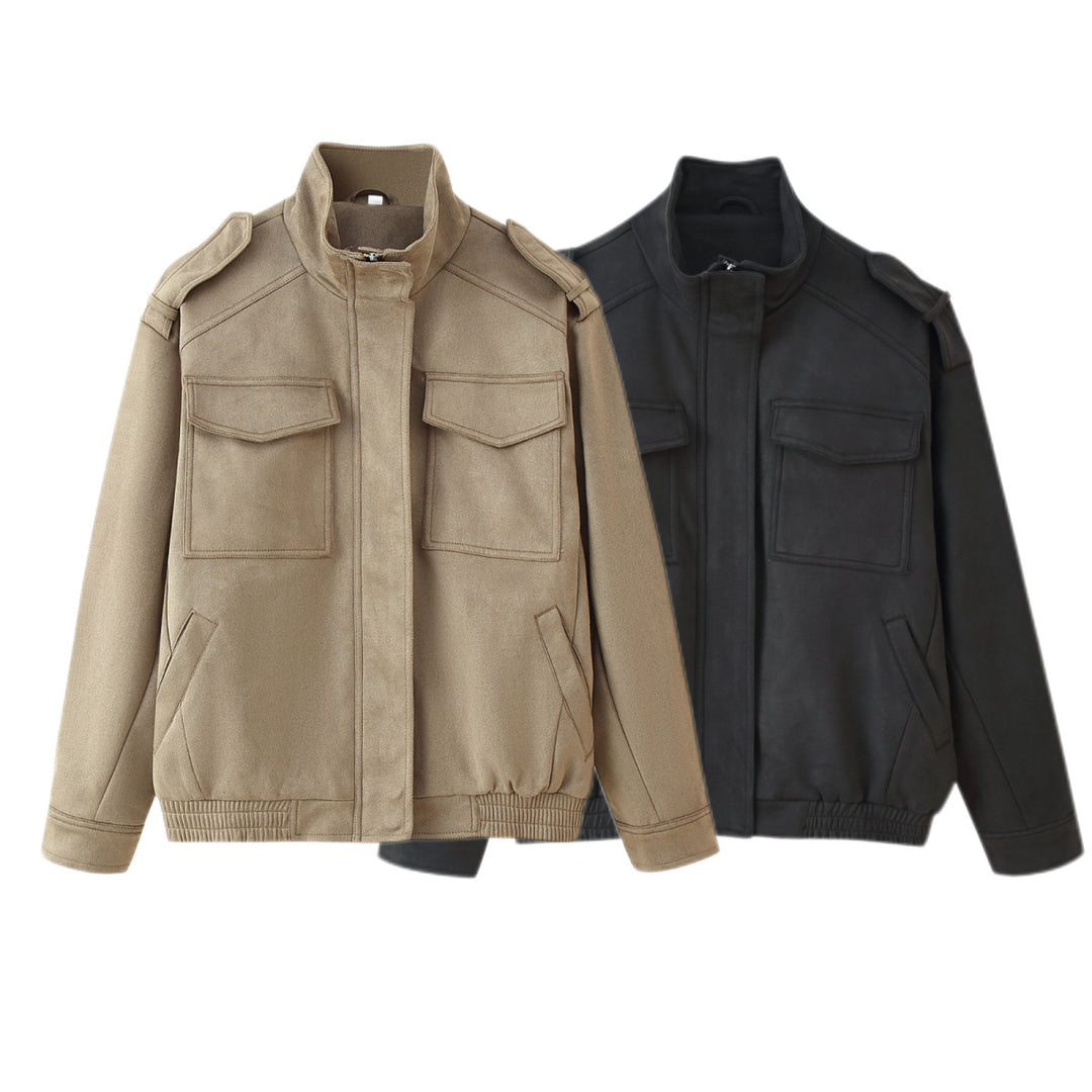 Damen Utility-Bomberjacke mit Schulterklappen, Stehkragen und aufgesetzten Pattentaschen Shop Nory