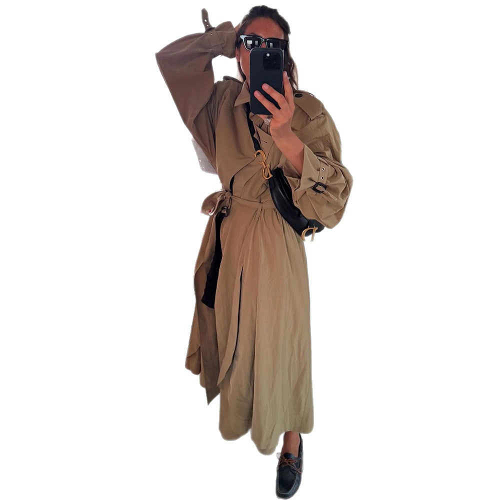 Damen Oversize-Trenchcoat mit voluminösen Ballonärmeln, Kordelzug und abnehmbarer Kapuze Shop Nory