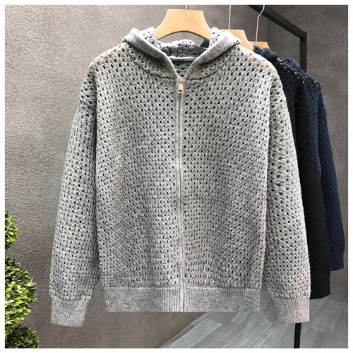 Unisex Leichte Lochstrick-Kapuzenzipjacke mit Ajourmuster Shop Nory