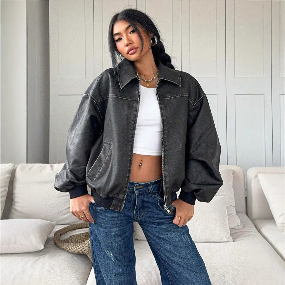 Damen oversized Bomberjacke mit lässigem Schnitt und voluminösen Ärmeln