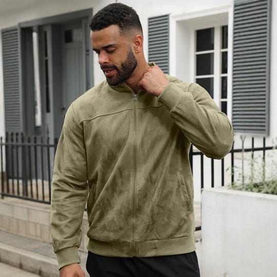 Herren Leichte Bomberjacke im Velours-Look mit Reißverschluss und Rippbündchen Shop Nory