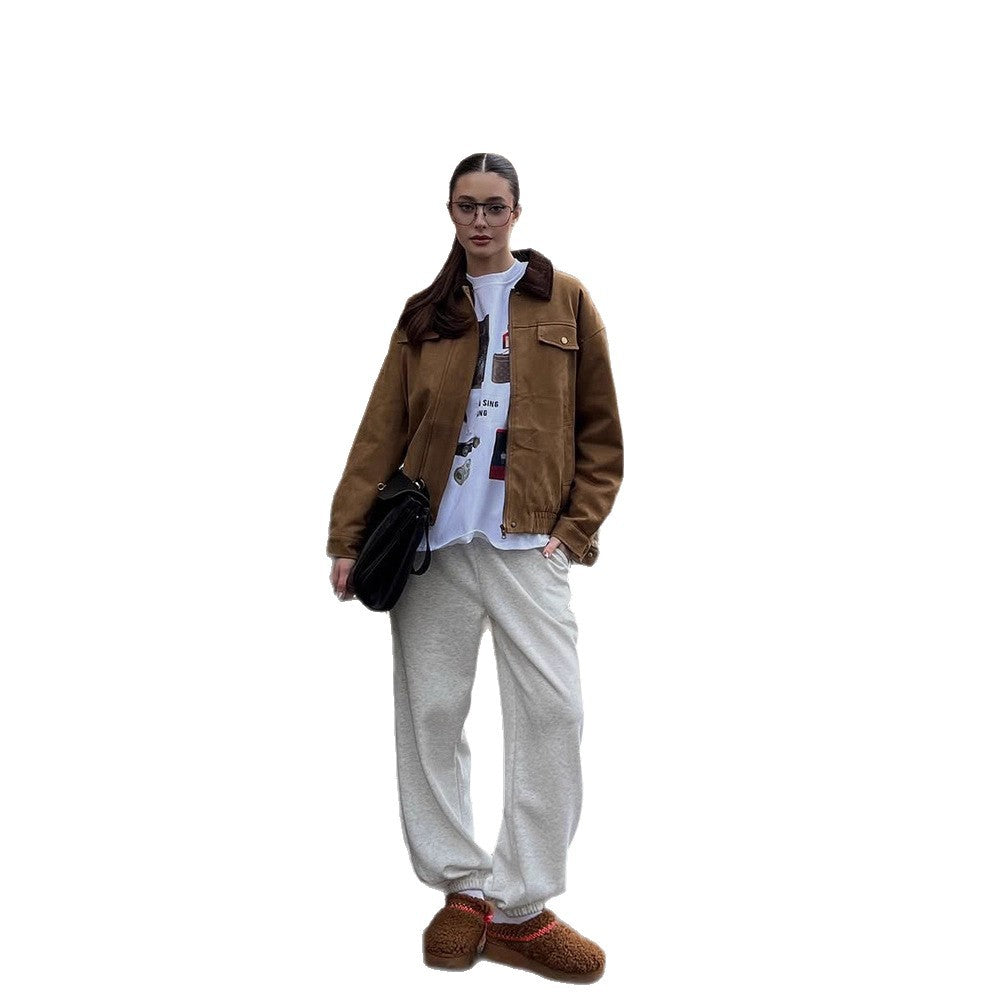 Damen Boxy-Suede-Blousonjacke mit Cordkragen und Teddyfutter Shop Nory