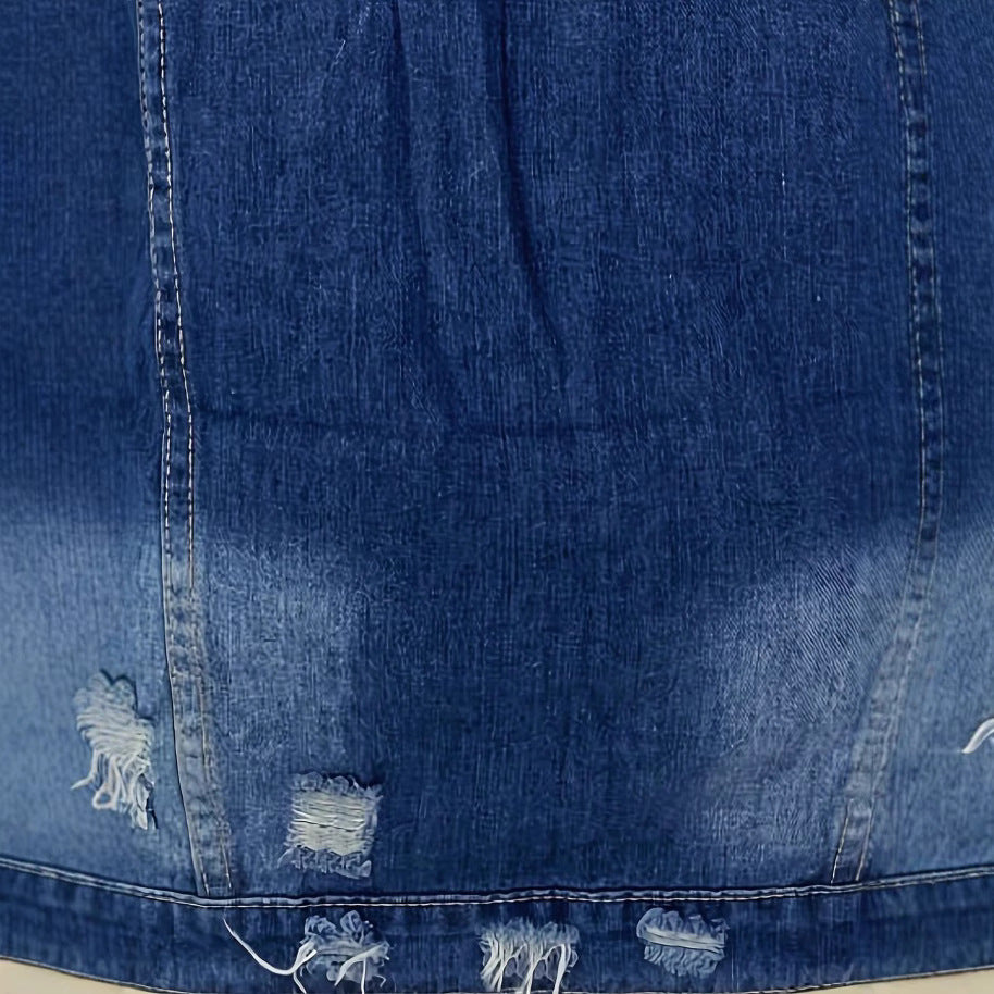 Damen Oversize Longline-Denimjacke mit Distressed-Details und Pattentaschen Shop Nory