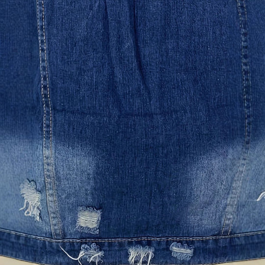 Damen Oversize Longline-Denimjacke mit Distressed-Details und Pattentaschen Shop Nory