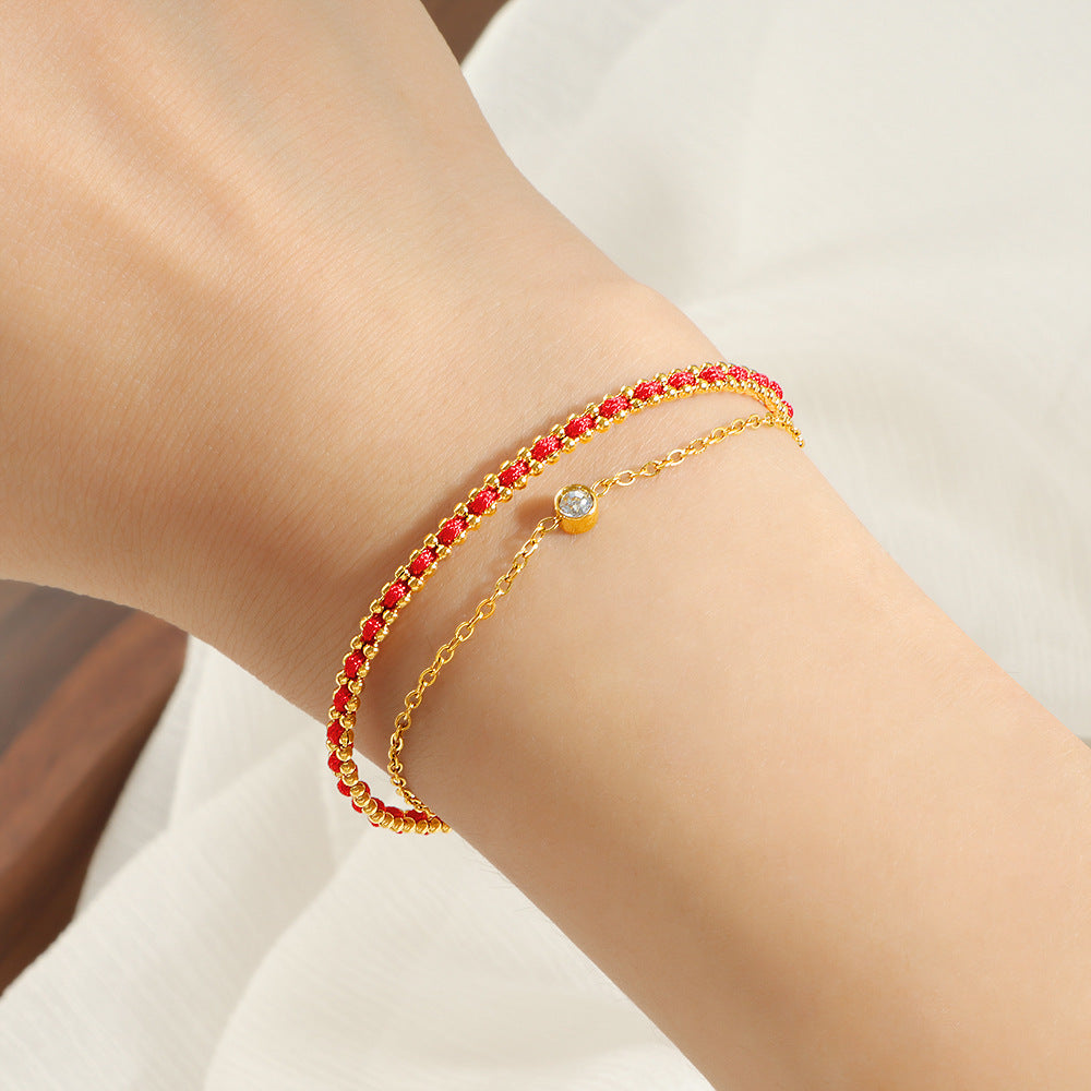 Damen Fußkette mit funkelnden Zirkonia und rotem Kristall Shop Nory