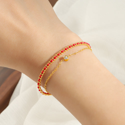 Damen Fußkette mit funkelnden Zirkonia und rotem Kristall Shop Nory