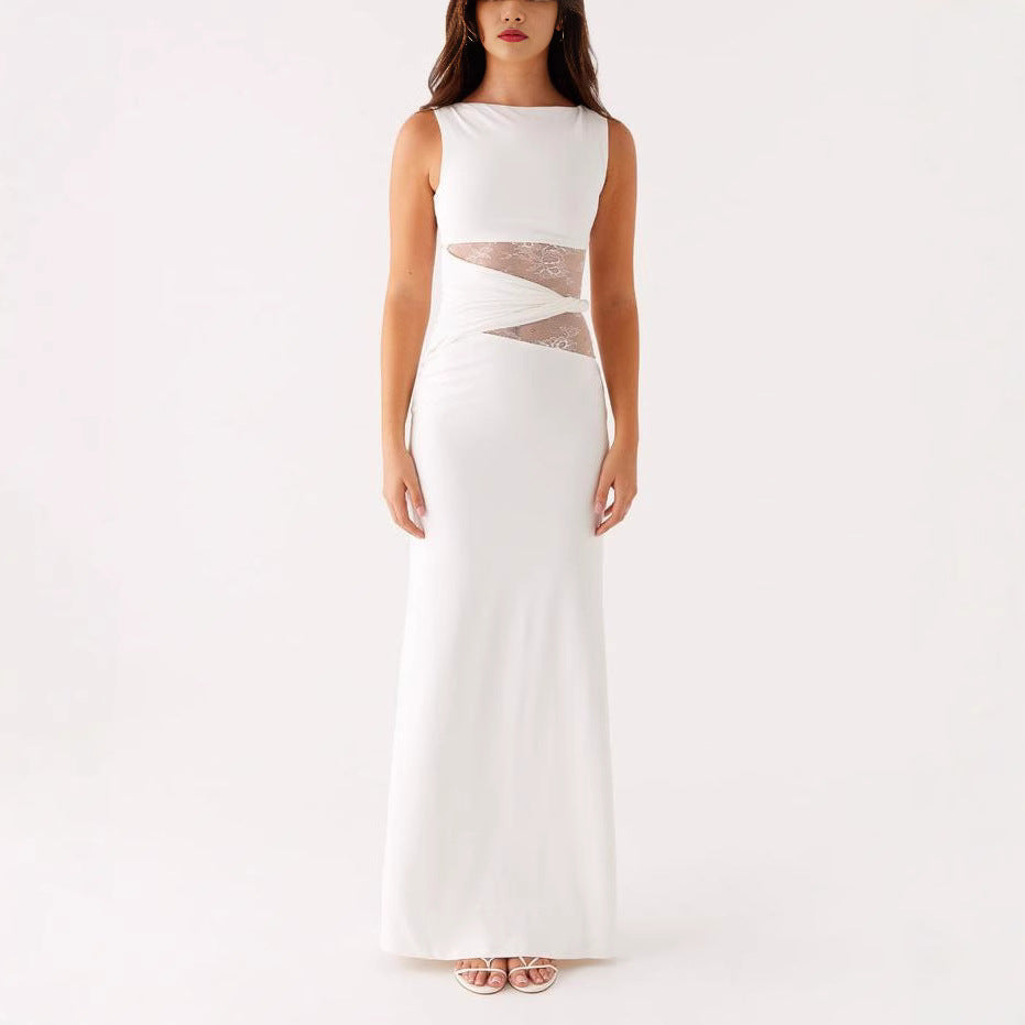 Damen Elegantes Maxikleid mit transparenter Spitze und figurbetontem Schnitt