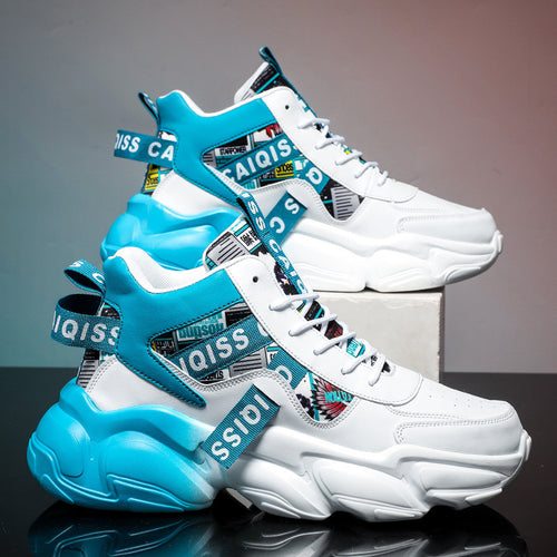 Herren futuristische High-Top Plateausneaker mit gemustertem Textil-Mix, gepolstertem Knöchelkragen und skulpturierter EVA-Sohle Shop Nory