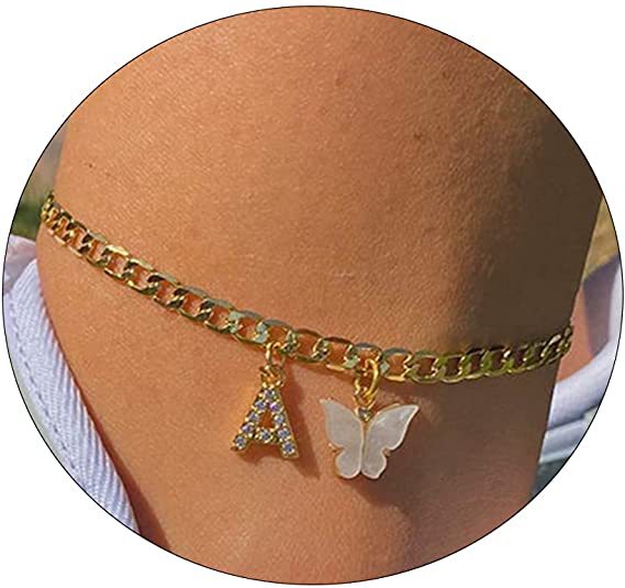 Damen Fußkettchen mit eleganten Glitzer- und Schmetterlingsanhängern Shop Nory