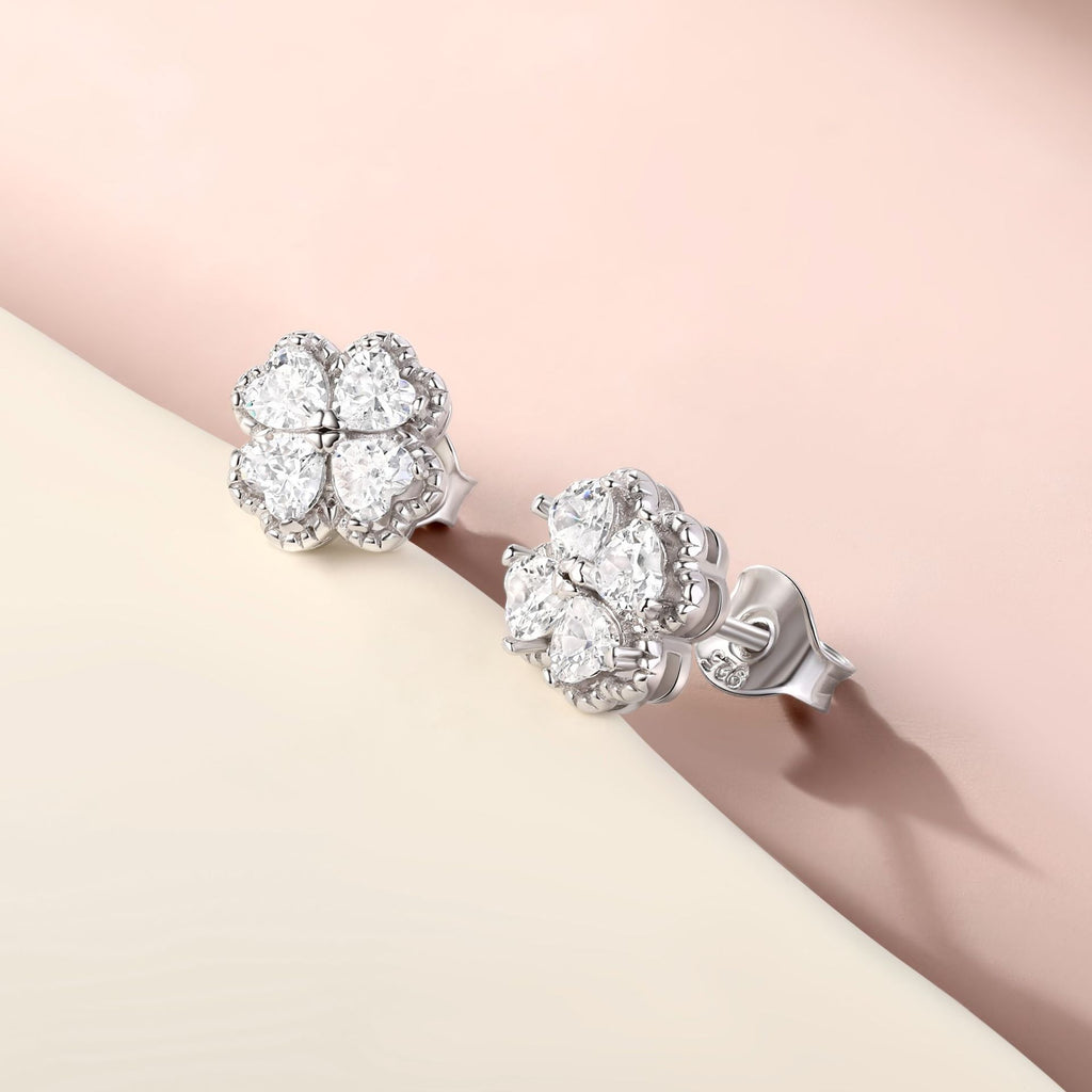 Damen Ohrstecker mit herzförmigem Kristall-Design und filigranem Silberrahmen Shop Nory
