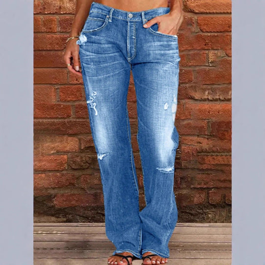 Damen lässige weite Denim‑Hose im Baggy‑Stil mit Used‑Rissen Shop Nory