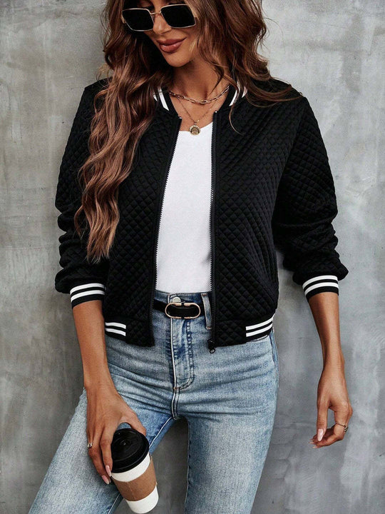 Damen Gepolsterte Bomberjacke mit Rautenstepp, Kontraststreifen und Reißverschluss Shop Nory