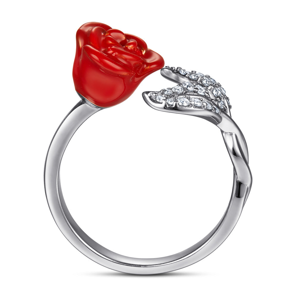 Damenring mit blühendem Rosen-Design und funkelnden Zirkoniasteinen Shop Nory