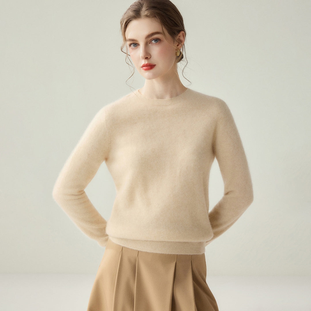 Damen Leichter Rundhalspullover aus Kaschmir‑Look mit extrafeinem Flor und geripptem Saum Shop Nory