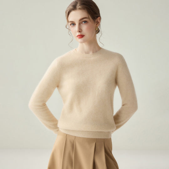 Damen Leichter Rundhalspullover aus Kaschmir‑Look mit extrafeinem Flor und geripptem Saum Shop Nory