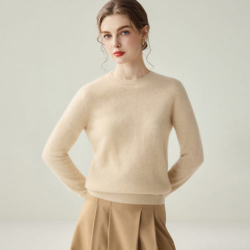 Damen Leichter Rundhalspullover aus Kaschmir‑Look mit extrafeinem Flor und geripptem Saum Shop Nory
