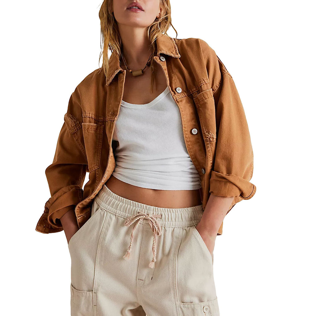Damen lässige Jeansjacke im Oversized-Stil mit dekorativen Fransen