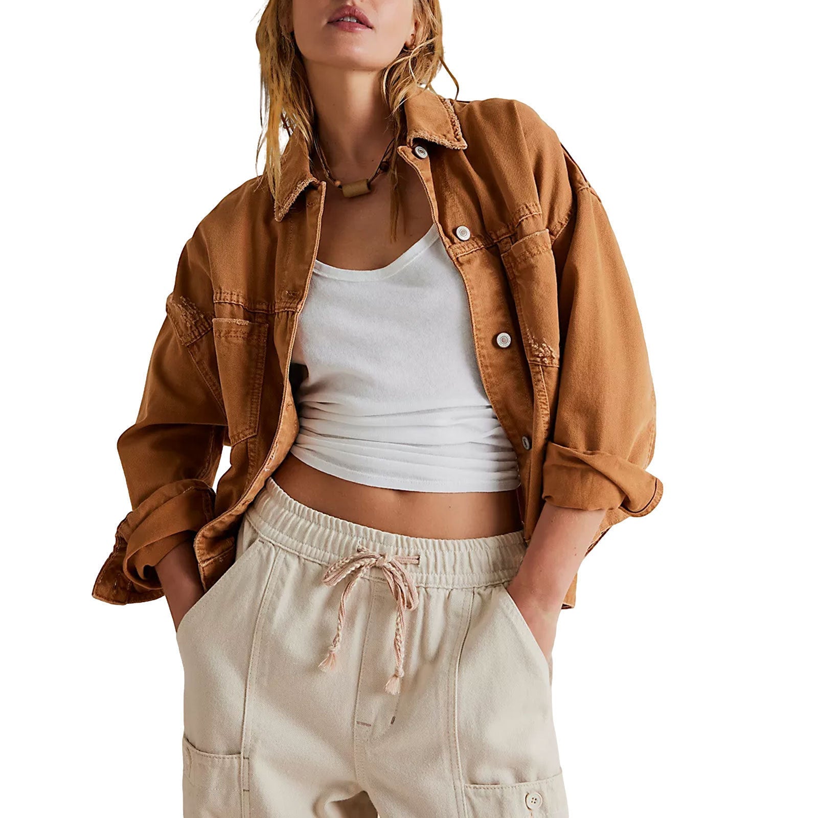 Damen lässige Jeansjacke im Oversized-Stil mit dekorativen Fransen