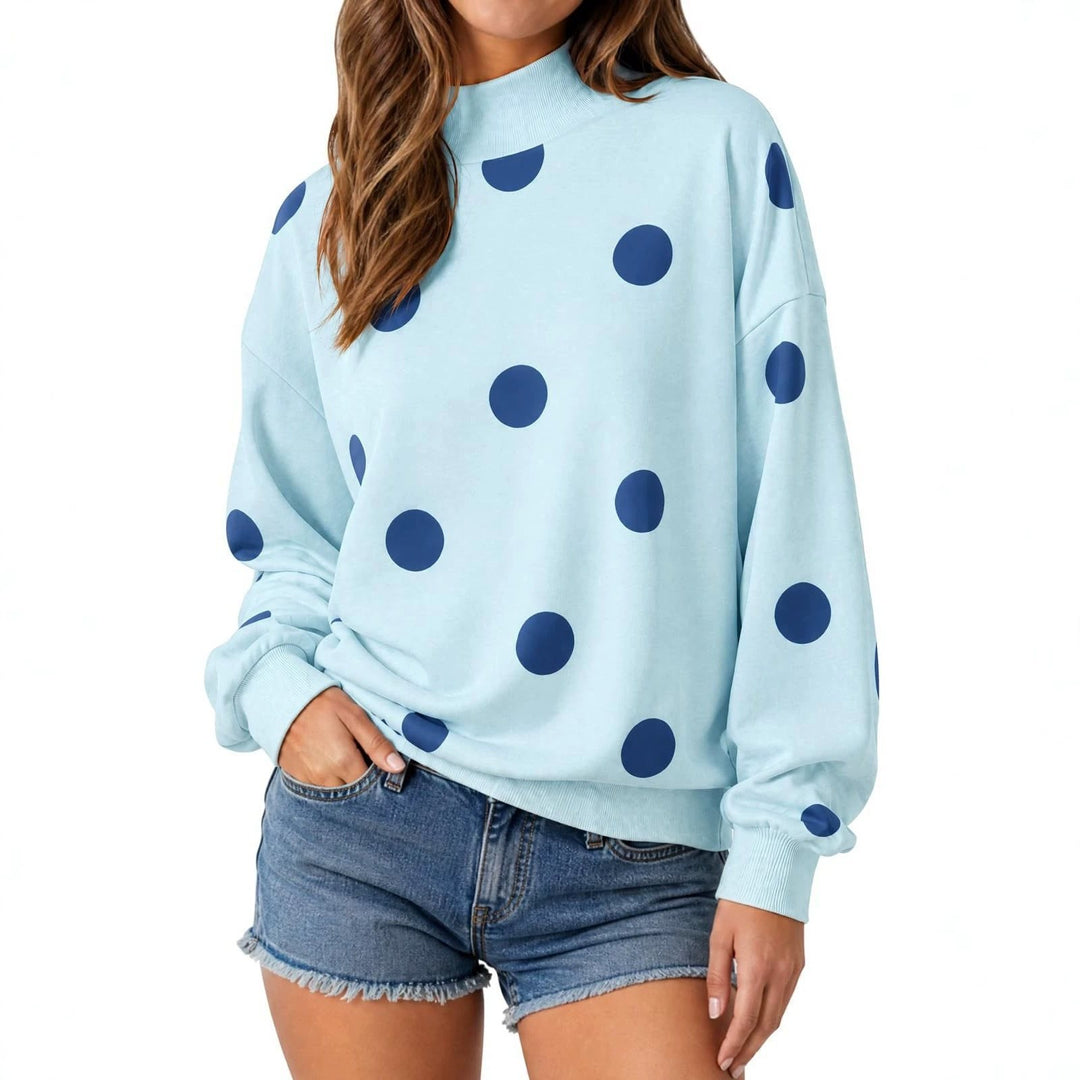 Damen Locker geschnittenes Sweatshirt mit Stehkragen und großen Punkten Shop Nory