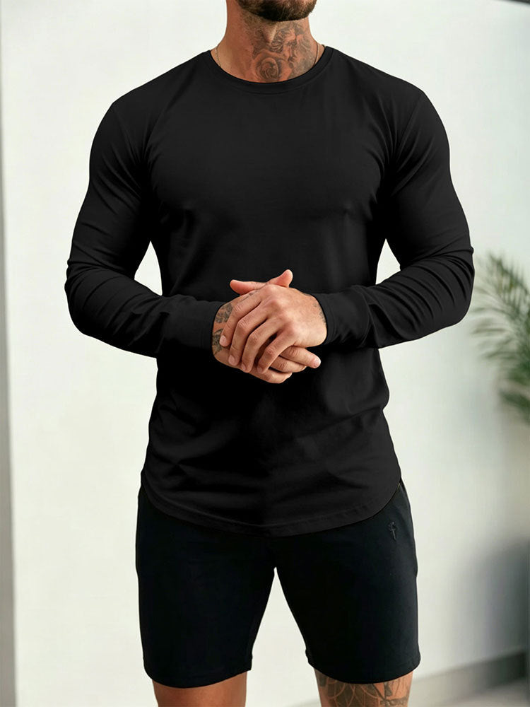 Herren Enganliegendes Langarm-Shirt aus Baumwollstretch mit Rundhals Shop Nory