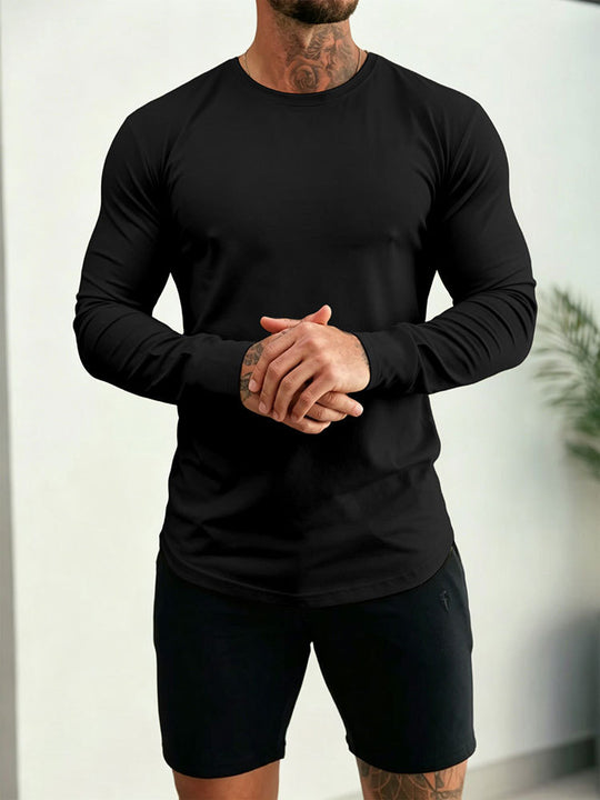 Herren Enganliegendes Langarm-Shirt aus Baumwollstretch mit Rundhals Shop Nory