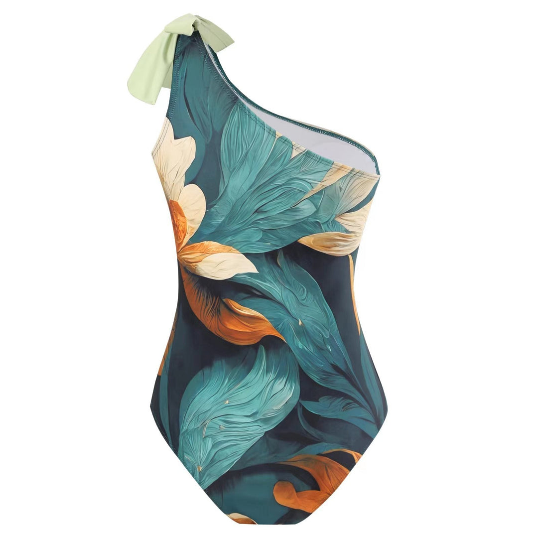 Damen Badeanzug-Set mit Elegantem Asymmetrischen Design und Verspieltem Rockdetail