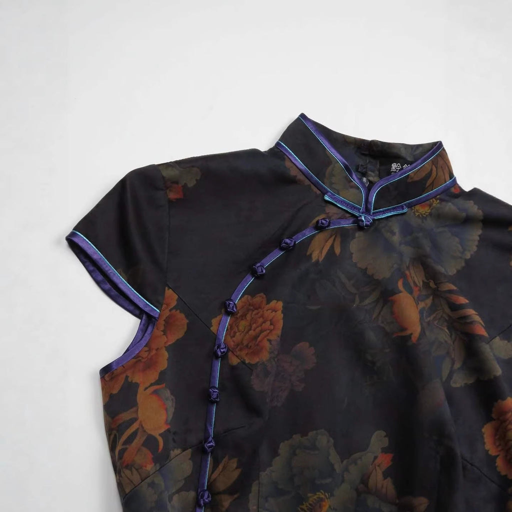 Damen Chinesische Seidenbluse mit floralem Muster Shopnory