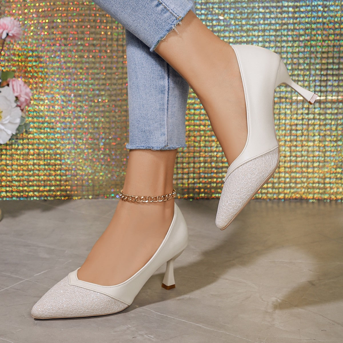 Damen elegante Kitten Heels mit funkelnden Details und komfortabler Einlegesohle Shopnory