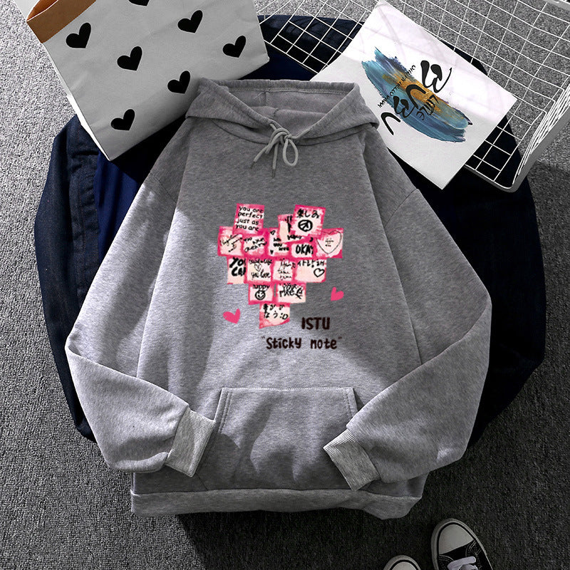 Damen nan Kapuzenpullover mit Sticky-Note Grafik, Kängurutasche und weichem Fleecefutter Shop Nory