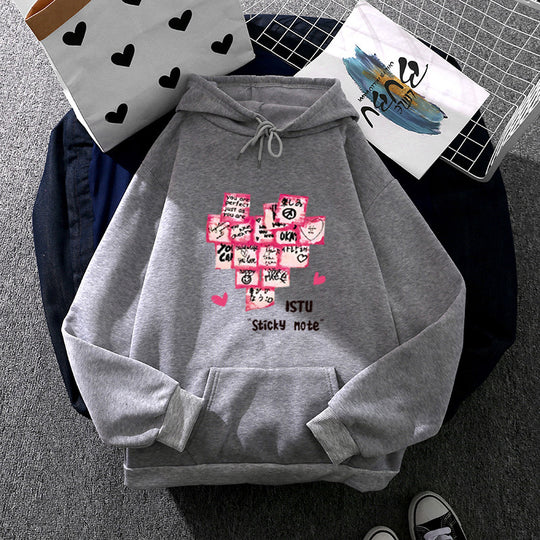 Damen nan Kapuzenpullover mit Sticky-Note Grafik, Kängurutasche und weichem Fleecefutter Shop Nory