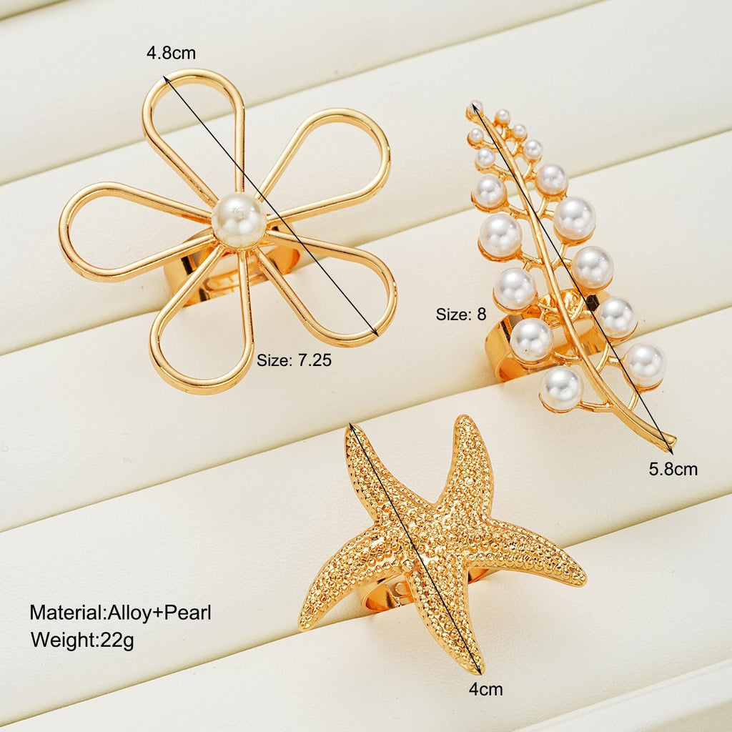 Damen modisches Ringe-Set mit maritimen und floralen Elementen Shop Nory