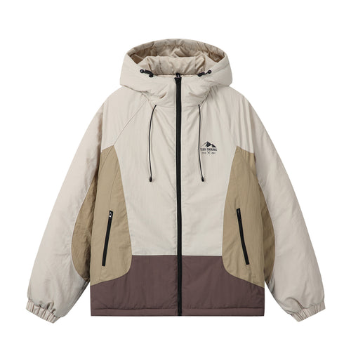 Unisex Boxy Colorblock Kapuzenpufferjacke mit winddichter Hülle und Reißverschlusstaschen Shop Nory