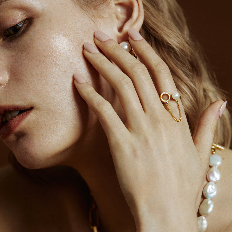 Damen Offener Ring mit elegantem Perlenanhänger Shop Nory